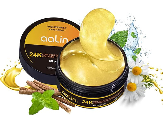 Get Amazing Results 24K Gold Under Eye Hydrogel Patches[60Pcs] With Licorice Extract, Hyaluronic Acid, Collagen & Glycerin Specialized for Puffy Eyes, Dark Circles and Wrinkles