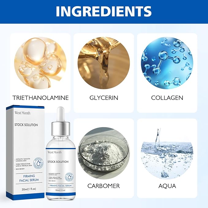 West Month Firming Facial Serum, Skincare Stock Solution, Stock Solution Facial Serum, Reduce Fine Lines Skin-Smooth Looking Skin, Deep Wrinkle Repair Serum, Suitable for All Skin Types(2PC)