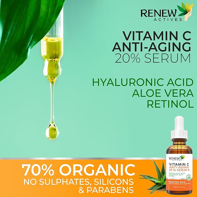 RENEW ACTIVES Vitamin C Serum - Brightening & Anti-Aging Formula - Reduces Dark Spots, Fine Lines & Wrinkles - Promotes Even Skin Tone - Hydrating & Antioxidant Protection - Made in Canada - 2 fl oz