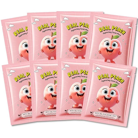 8 Pack Peach Fruit Face Masks for Kids,Hydrating Spa Face Mask For Sensitive Skin,Moisturize,Soothing,Nourish for All Skin Types,Natural Spa Face Mask for Women Men Girls