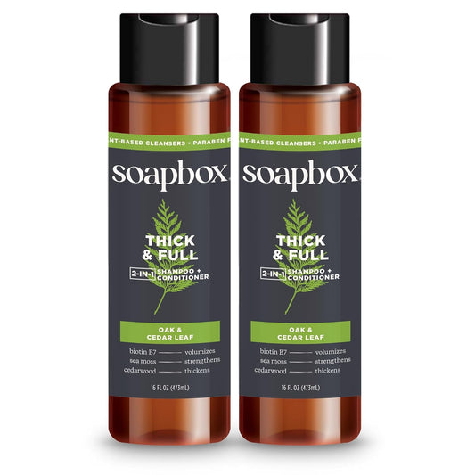 Soapbox Men's Thick and Full 2 in 1 Shampoo and Conditioner Men, Natural Mens Shampoo and Conditioner, Oak & Cedar Leaf, 16oz