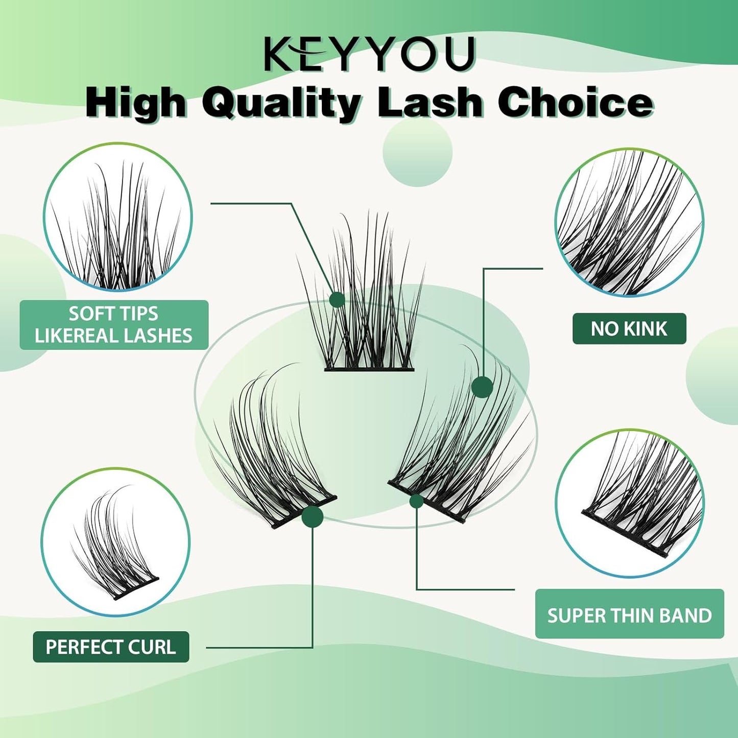 KEYYOU Volume Wispy Lash Extension 96pcs Individual Lashes D Curl 12mm Soft&Comfortable Easy DIY at Home