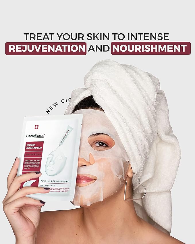 CENTELLIAN 24 Madeca Derma Face Mask (Intensive, 10pc) - Soothing Cotton Sheet Mask for Sensitive, All Skin Types, 24-Hour Hydration. Premium Korean Skin Care. TECA, Centella Asiatica, Madecassoside