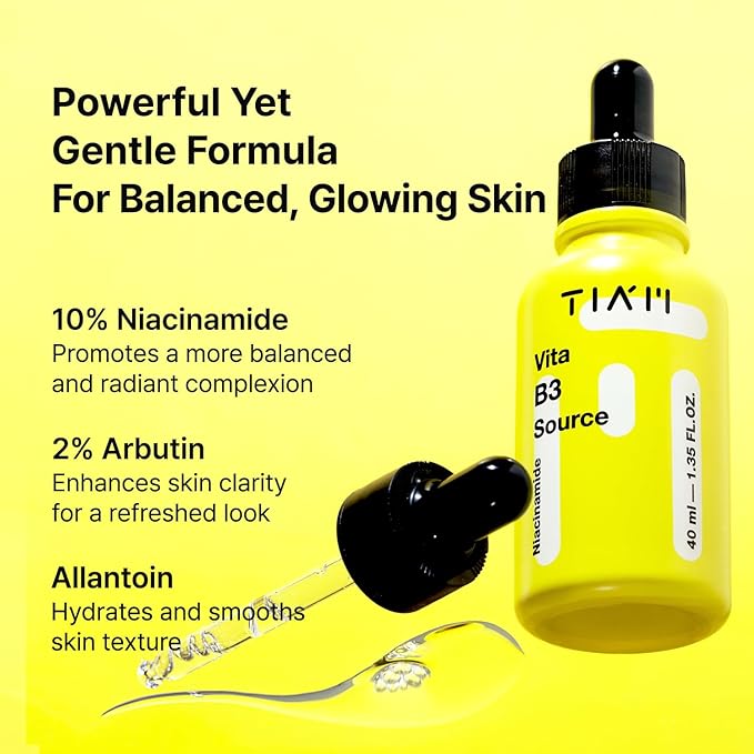 TIAM Vita B3 Source, 1.35 fl oz, 10% Niacinamide Glow Serum with 2% Arbutin for Radiant & Balanced Skin, Vegan Korean Skin Care