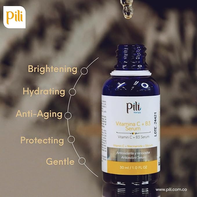 Pili Vitamin C Serum with Niacinamide & Organic Silicon – Brightening, Hydrating & Anti-Aging Face Serum for All Skin Types, Including Oily & Acne-Prone Skin – 1 fl oz
