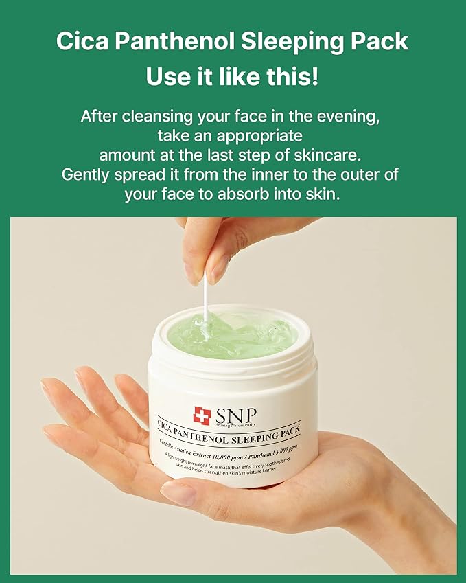 [K Beauty Snp] CICA Panthenol Moisturizing Cream | Overnight Face Cream | Soothing, Moisturizing, and Hydrating Facial Mask with Hyaluronic Acid | Korean Skin Care Overnight Moisturizer | 3.38 Fl Oz