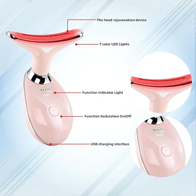 Facial Massager for Face and Neck, Red-Light-Therapy-for-Face and Neck, Face culpting Wand with 7 Color, at-Home Face Tool for Skin Care (Pink)