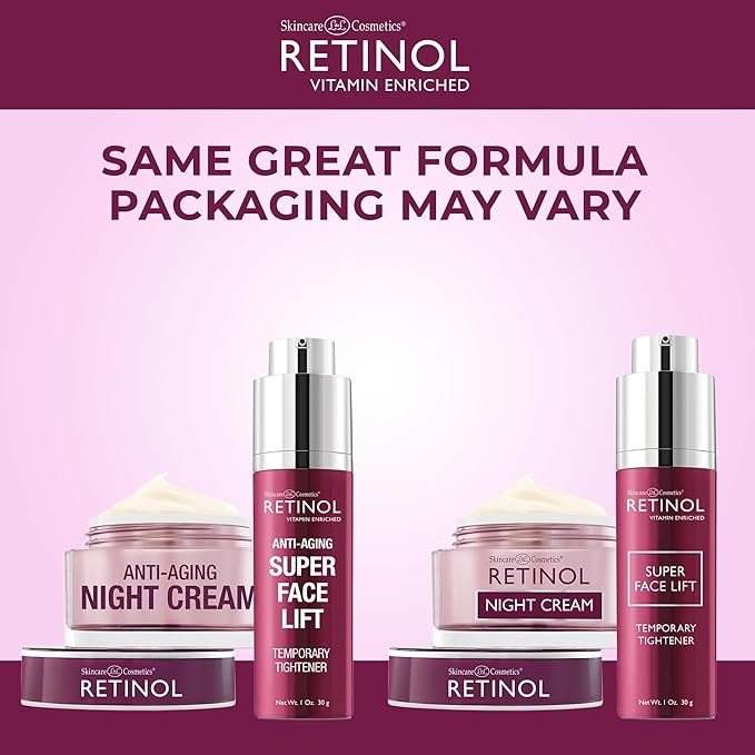 Retinol Super Face Lift - Visibly firms and tightens for a lifted, younger look. Infused, with Vitamins C & E + Retinol Night Cream – Works While You Sleep to Restore and Reduce Fine Lines and Wrinkle