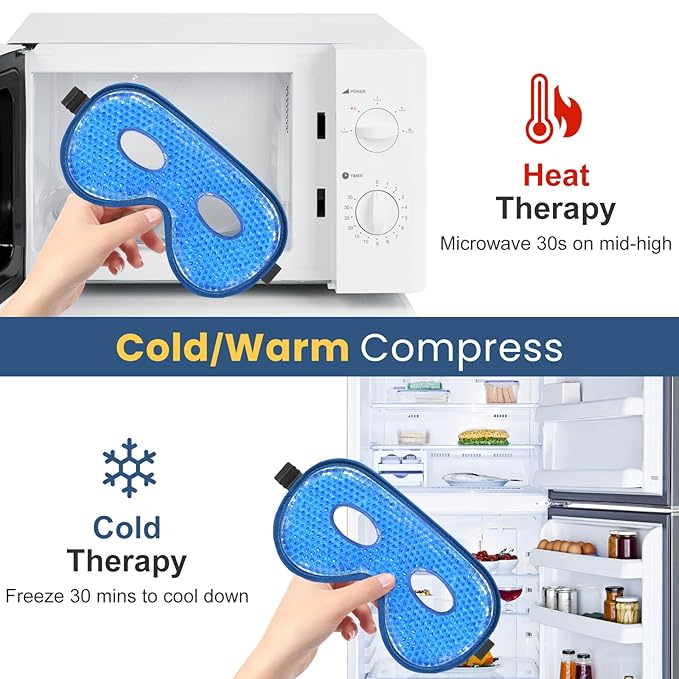 BeeVines Gel Eye Mask, 2 Pack XL Jumbo Size Cooling Ice Masks for Puffy Eyes for Men & Women, Cold & Warm Compress for Post Surgery, Puffiness, Allergies, Sinuses & Migraines Treatment(Navy Blue)