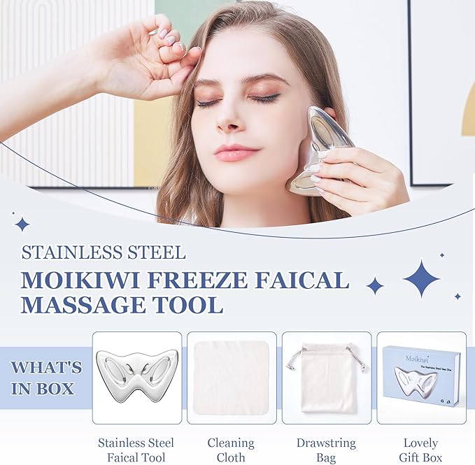 Gua Sha Cooling Facial Tool, Stainless Steel Massage Tool, Scraper Tool for Soft Tissue Physical Therapy Stuff, Guasha Beauty Tool for Body Eyes Neck