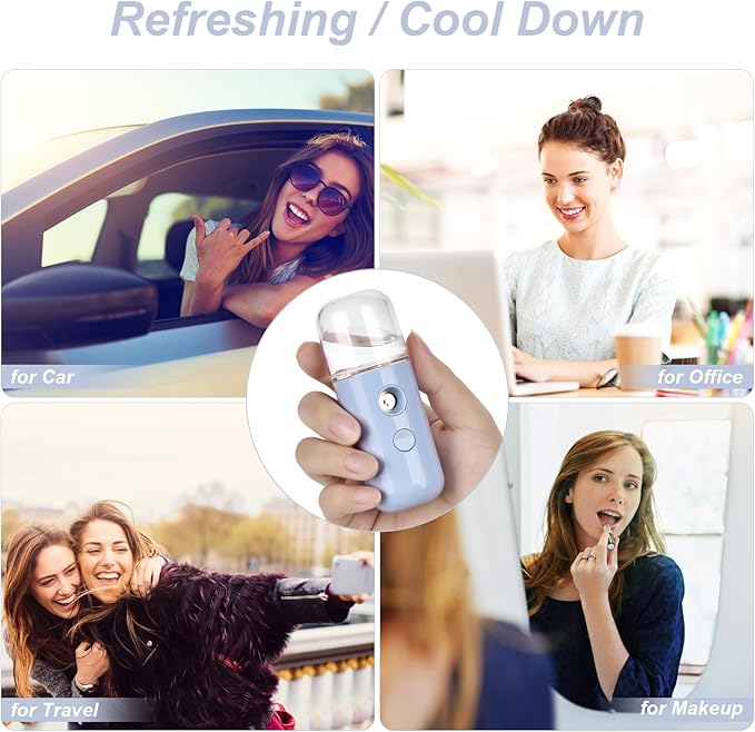 2-Pack Kingsmile Nano Facial Mister, Portable Face Mister, Cool Nano Mist Sprayer for Face Hydrating, Mini Handy Mister for Eyelash Extensions with 1OZ /30ML Water Tank (Black/Blue)