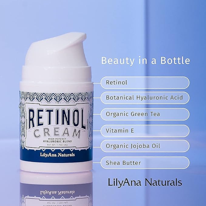 LilyAna Naturals Anti Aging Retinol Cream and Eye Cream Bundle 1.07 oz - Retinol Moisturizer for Face and Under Eye Cream for Dark Circles and Puffiness, Improve the look of Fine Lines and Wrinkles