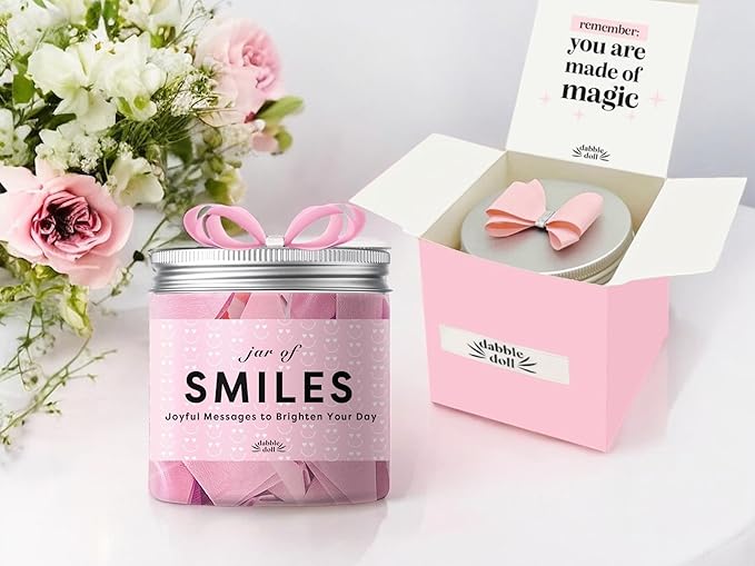 Jar of Smiles, Joyful Messages to Brighten Your Day, 30 Quote Cards, Gift for Mom, Daughter, Granddaughter and Friends with Unique Gift Box
