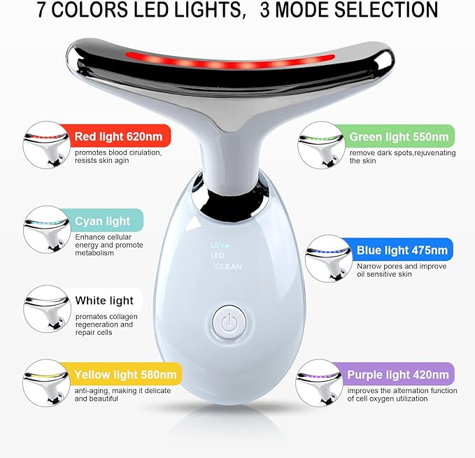 Face and Neck Massager，7 Color Multifunctional Facial Skin Care Tools, Led Face and Neck Beauty Device for Home Use