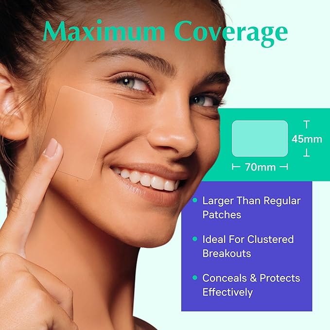 XXL Acne Patches - Hydrocolloid Pimple Covers for Face & Body Breakouts | Cystic Zit Treatment | Vegan (12ct)