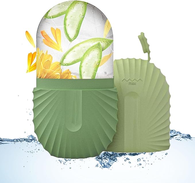 Ice Cube Roller Massager for Face and Eyes, Reusable Silicone Mold Face Massage Eye Facial Beauty Naturally Conditioning and Skin Care Tools, Ideal Gift for The Special Women You Love(Green)