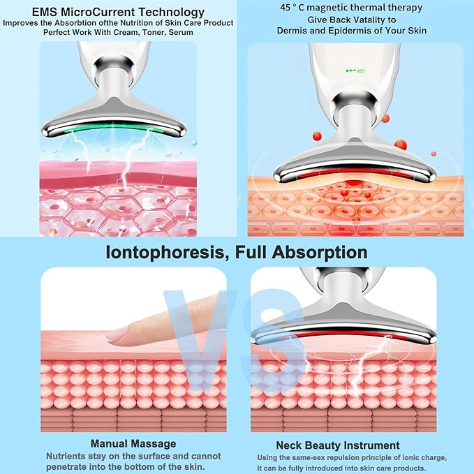 Facial Massager for Face and Neck, Red Light Therapy for Face, Electric Facial Massage with 3 Massage Modes, Vibration and Heating Technologies for Skin Care