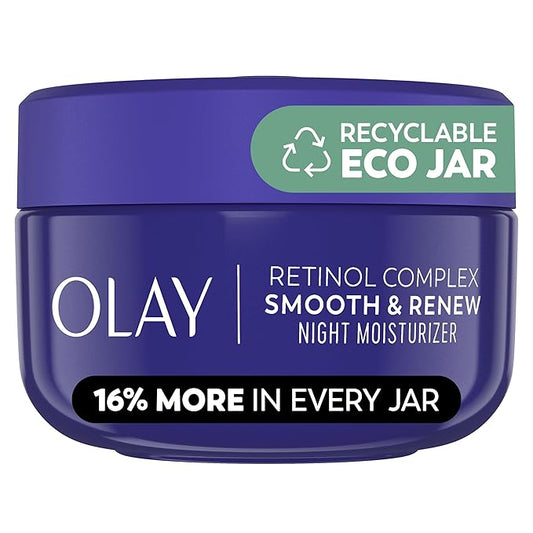 Olay Smooth & Renew Retinol Face Moisturizer, 2 oz Fragrance Free Night Cream for Fine Lines and Wrinkles with Retinoid Complex, Recyclable Eco Jar Packaging, Value Size