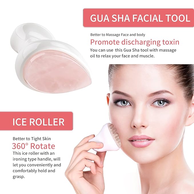 Ice Jade Roller & Gua Sha Facial Tools Face Roller for Skin Care,Facial Roller Gua Sha Tool for Puffiness and Redness Reducing Skin Care Routine