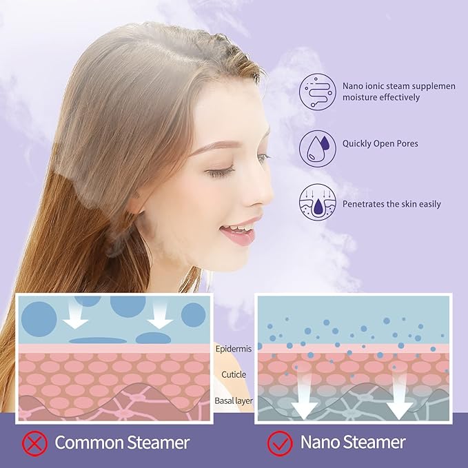 Newbealer 2in1 Facial Steamer, Hot Mist Facial Aromatherapy Humidifier Atomizer, Large Face Steamer Unclogs Pores Sinuses Moisturizing, Home Sauna Spa with Eyebrow Set (Purple, 170 ml)