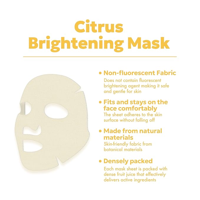 FRUDIA Citrus Clarifying Mask (10 Pack), Vitamin C Korean Face Mask with 46% Mandarin Peel Extract, Vegan Vitamin C & Mela-Zero for Brightening & Dark Spot Treatment
