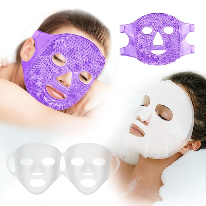 Bundle of CONBELLA Cold Face Eye Masks Ice Face Mask Hot Cold Compress and CONBELLA Ice Face Mask and 2PCS Silicone Face Mask Cover Set