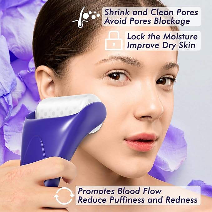 Ice Roller & Gua Sha Set, Skin Care for Face Wrinkles and Puffiness, Self Facial Massage Tools