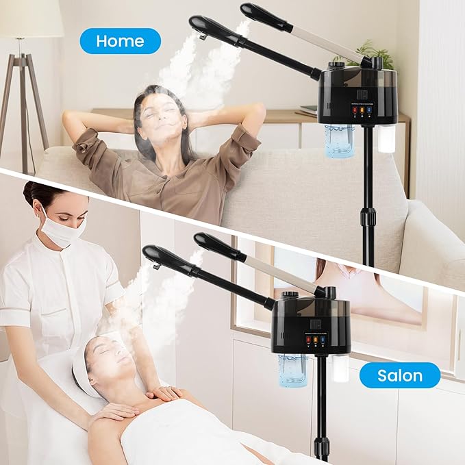 Professional Facial Steamer with Ozone, Hot&Cold Mist Facial Steamer, Facial Humidifier on Wheels, Esthetician Steamer for Facial Deep Cleaning and Moisturize, Suitable for Spa, Salon and at Home Use