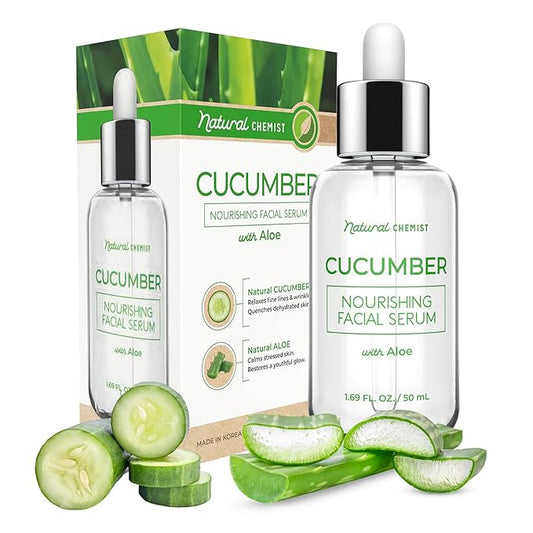 Cucumber & Aloe Face Serum - Dermatologist Tested, Hydrates & Moisturizes Dry Skin, Reduces Redness, Soothing, Anti-Aging, Cruelty Free Korean Skin Care For All Skin Types - 1.69 oz