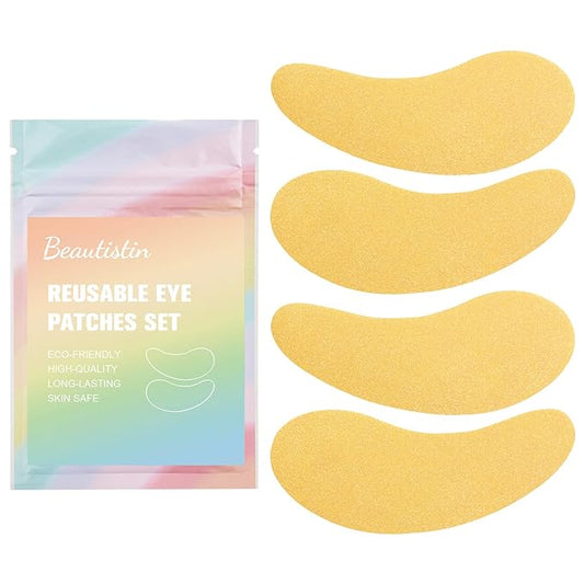 Under Eye Patches Silicone - 2 Pairs Reusable Eye Patches, Eye Wrinkle Patches, Reusable Under Eye Mask, Plump Fine Lines & Wrinkles, Gold