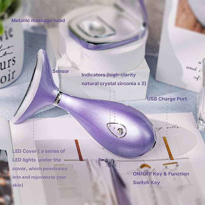 Lily Neck Face Massager, Skin Rejuvenation Beauty Massager, 3-in-1 at-Home Facial Spa Tool, Lifting, Toning and Tightening for a Radiant Appearance (Lavender Violet)