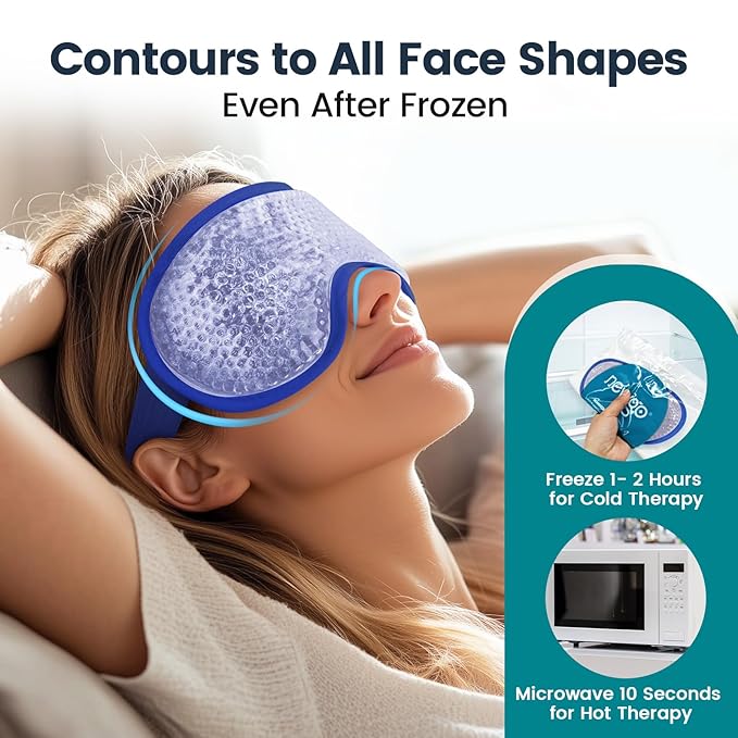 NEWGO Cooling Eye Mask for Puffy Eyes, Cold Eye Mask Eye Ice Pack for After Eyes Surgery, Tension Stress Relief, Itchy Eyes, Headaches, Dark Circles - Navy Blue