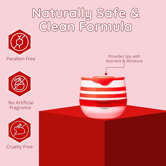 Original My Bee Balm Lip Balm - Candy Cane Hydrating Balm Honey Pot for Dry, Chapped & Cracked Lips with Propolis, Honey & Vitamin E - Soften, Smooth & Reduce Lip Lines