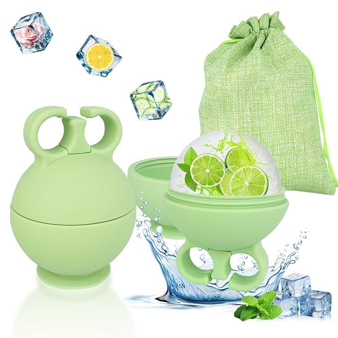 2 Pack Ice Roller for Face, Ice Face Roller for Eye Neck Body, Ice Cube Roller Massager Gua Sha Tool, Eliminates Puffiness, Facial Ice Mold, De-Puff Eye Bags, Women Skin Beauty Care (Green and Green)