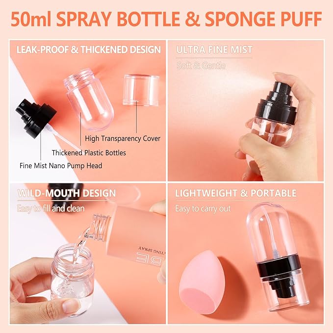 Dewy Makeup Setting Spray Kit-7 Fl oz Hydrating Illuminating Finishing Spray Long Lasting Lightweight Face Mist Make up Fixer +1PC Travel Size Spray Bottle+1PC Sponge Puff