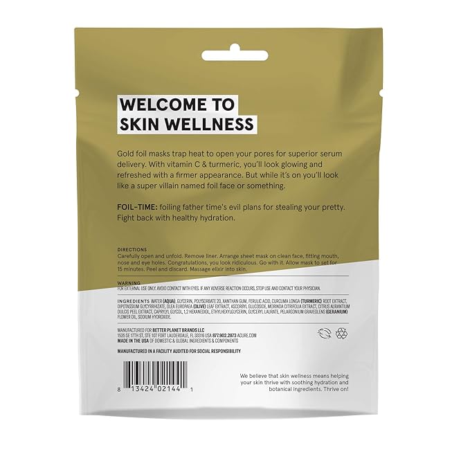 ACURE Foil Time Firming Gold Foil Mask Single, 0.67 Fl Oz