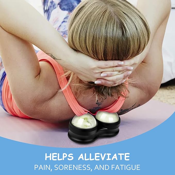 Jade Eye Mask&Weighted Roller Massage Ball - Double Ball Massage Tool for Reliefs Muscle Pain