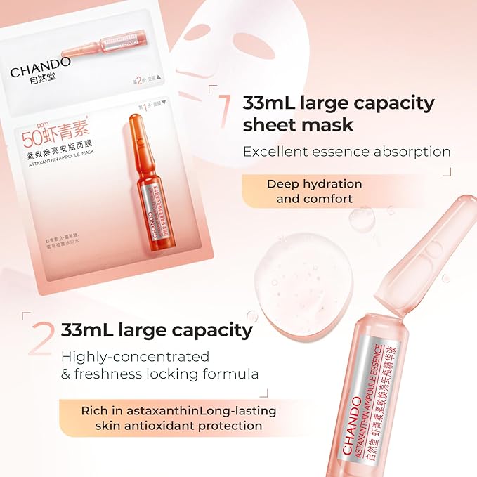 2-Step Astaxanthin Firming Ampoule Mask (1.5ml+33mlx5PCS) - Firming & Radiance-Boosting with Astaxanthin for Wrinkle Reduction and Even Skin Tone