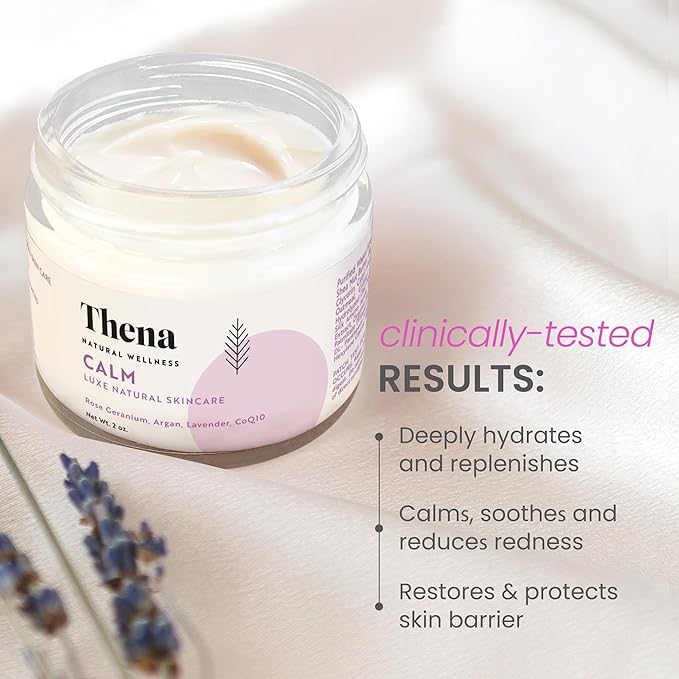 THENA CALM Face Moisturizer Cream Organic & Natural Skin Care, Ultra Hydrating With Hyaluronic Acid & Lavender Plant-based Skincare Anti aging Face Cream Dry Skin Facial Moisturizer For Women Men
