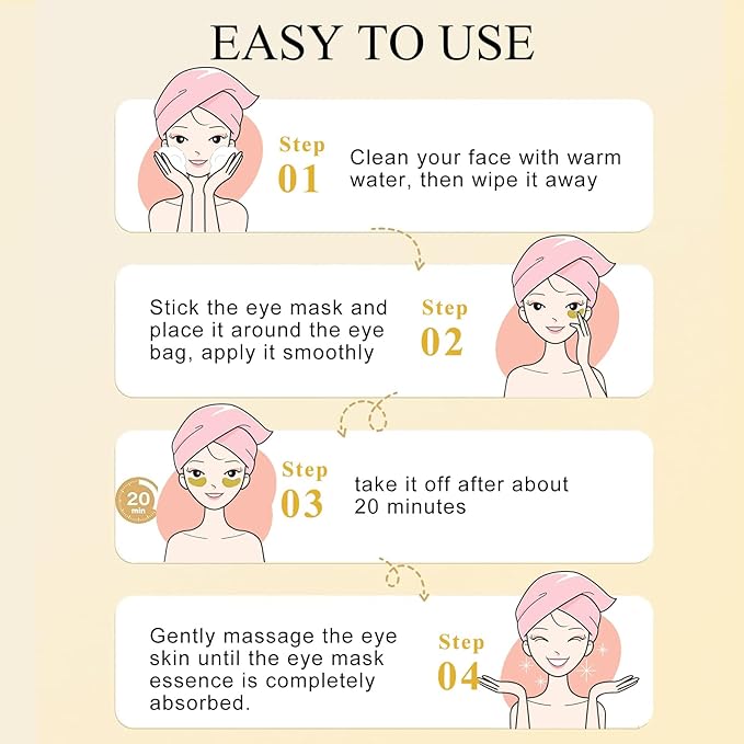 Under Eye Patches(24K Gold 30 Pairs), Gel Eye Mask for Reduce Dark Circles, Puffy Eyes,Undereye Bags, Wrinkles,-with Hyaluronic Acid & Collagen,Eye Treatment Skin Care for Men & Women Gift