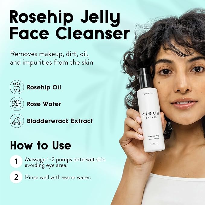 Cleen Beauty Everyday Essentials Skin Care Set | Blue Light Defense Serum + Cooling Eggplant Eye Balm + Rosehip Jelly Face Cleanser + Fragrance Free Face Wipes + Bakuchiol Antioxidant Renewing Serum