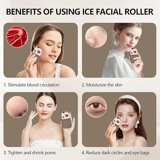 2pcs Ice Roller for Face and Eye, Silicone Ice Facial Roller Ice Holder, Face Ice Mold Skin Care, Face Icers Reusable Ice Cube Roller for Shrink Pores Anti Wrinkle Reduce Puffiness, Yellow Brown