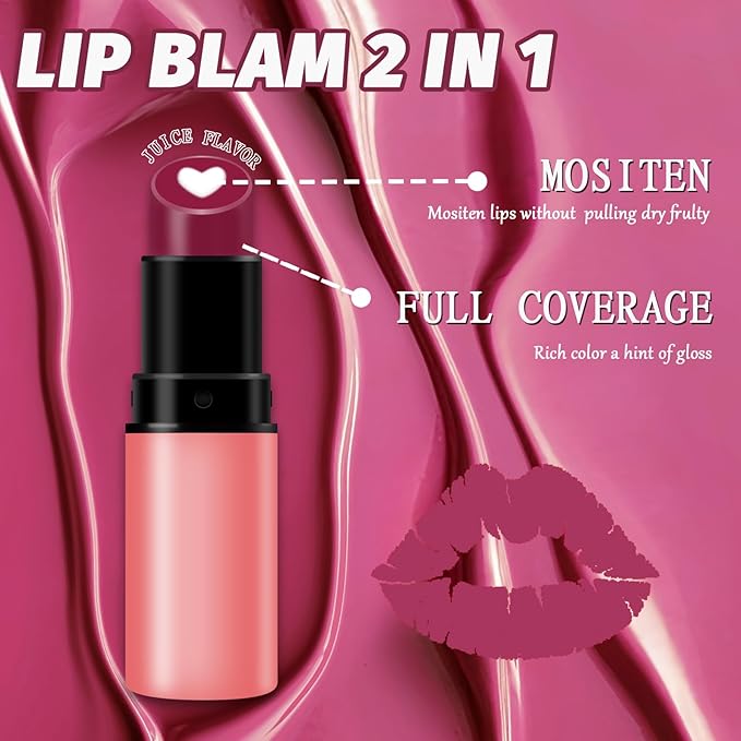 Tinted Lip Balm,Hydrating Core Lip Plumper,Moisturizing Sandwich Lipstick Shine,Lightweight Buildable Color,Professionals Lips Care Makeup,Natural Nourishing Gloss Balm Finish,Grape