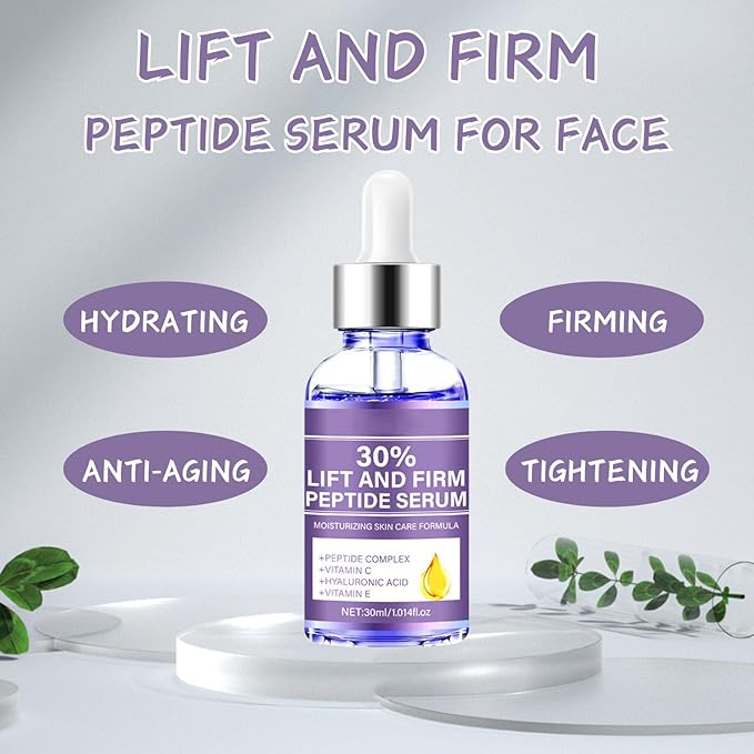 Lift and Firm Peptides Serum for Face - Face Serum for Women - Peptide Se rum with Hyaluronic Acid, Vitamin C,E - Hydrating Anti Aging