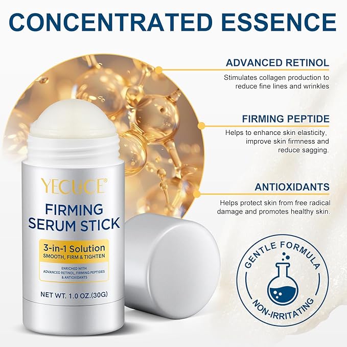 Retinol Face Stick, Advanced Retinol Firming Serum Stick, 3-in-1 Smooth, Day & Night Lifting & Firming Face, Neck & Jawline, Reduces Wrinkles, Nourishing Anti Aging Repair Cream for All Skin Types