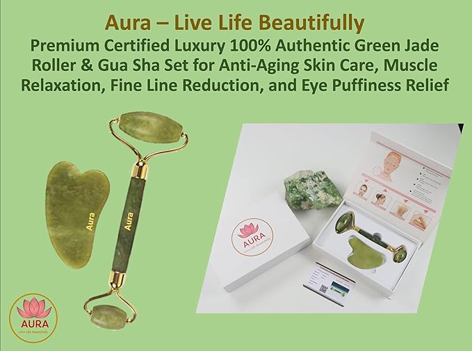 Premium Certified Luxury Green Jade Roller and Guasha for anti aging skin care