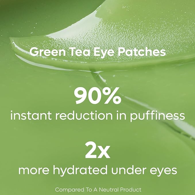 mCaffeine Green Tea Hydrogel Under Eye Patches for Dark Circle, Fine Lines & Wrinkles Reduction | Cooling Under Eye Patch Mask for Instant De-Puffing | 30 Pairs