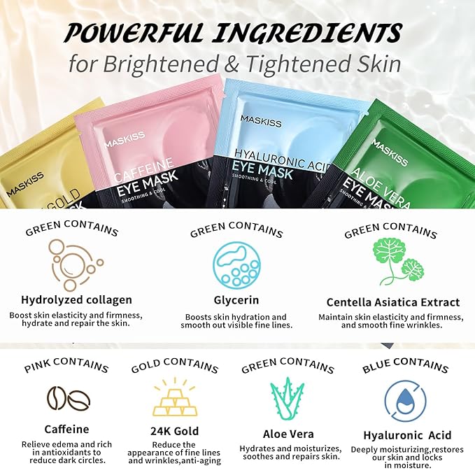 Under Eye Patches(25 Pairs), 24K Gold, Caffeine, Hyaluronic Acid, Aloe Vera Eye Masks for Dark Circles Puffy Eyes Undereye Bags, Eye Skin Care Gift Set for Bachelorette Party Favors