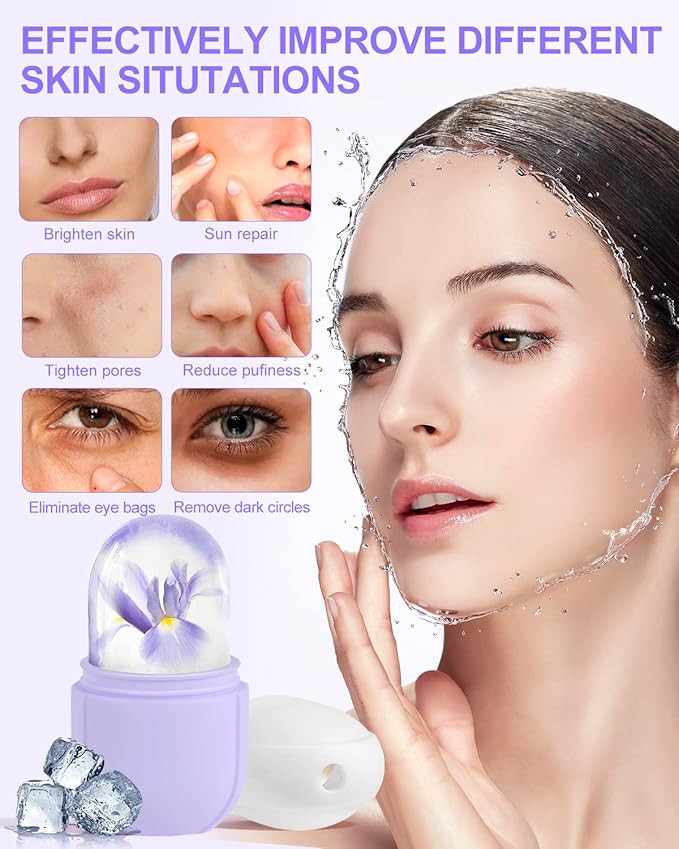 Ice Face Roller, for & Eye, Beauty Facial Rollers Holder Mold Puffiness Relief Massage Skin Care Tools Brighten Lubricate Shrink Pores Remove Fine Lines, PurpleWhite
