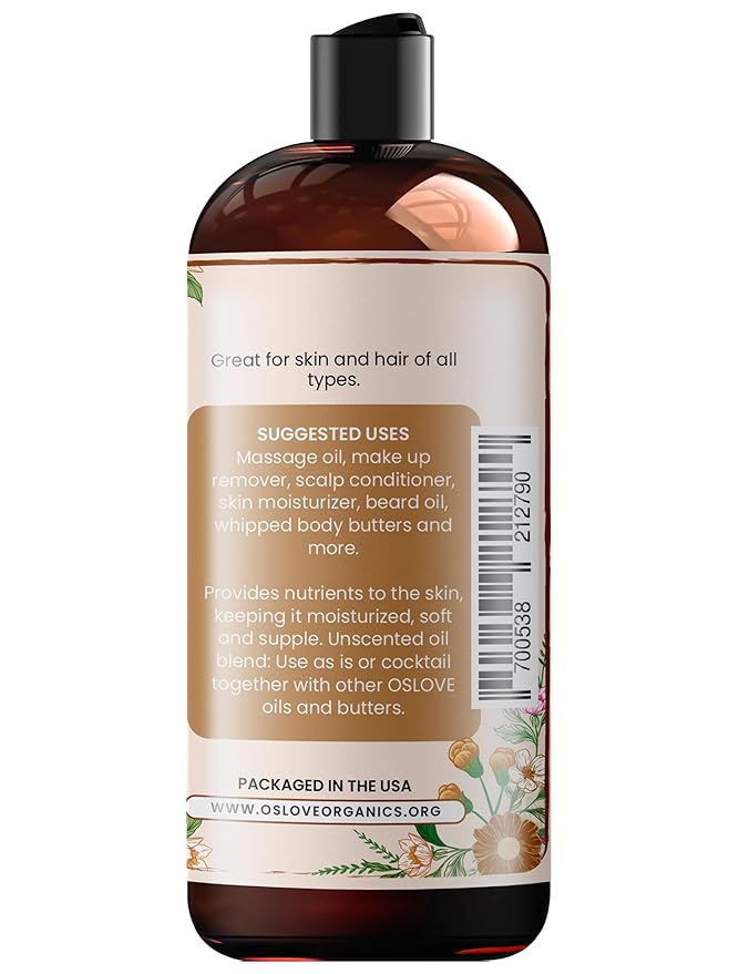 Organic Face and Body Oil Unique blend of 12 virgin organic carrier oils | Use as is or for making lotions, body butters, serums, soaps-12 oz (12)